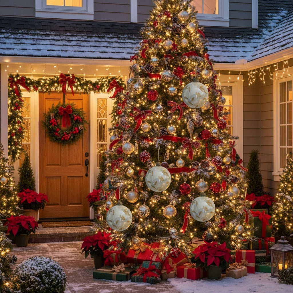 6PCS Set 3.9in Christmas Glass Ball Ornaments Holiday Tree Hanging Decor Home Party Baubles