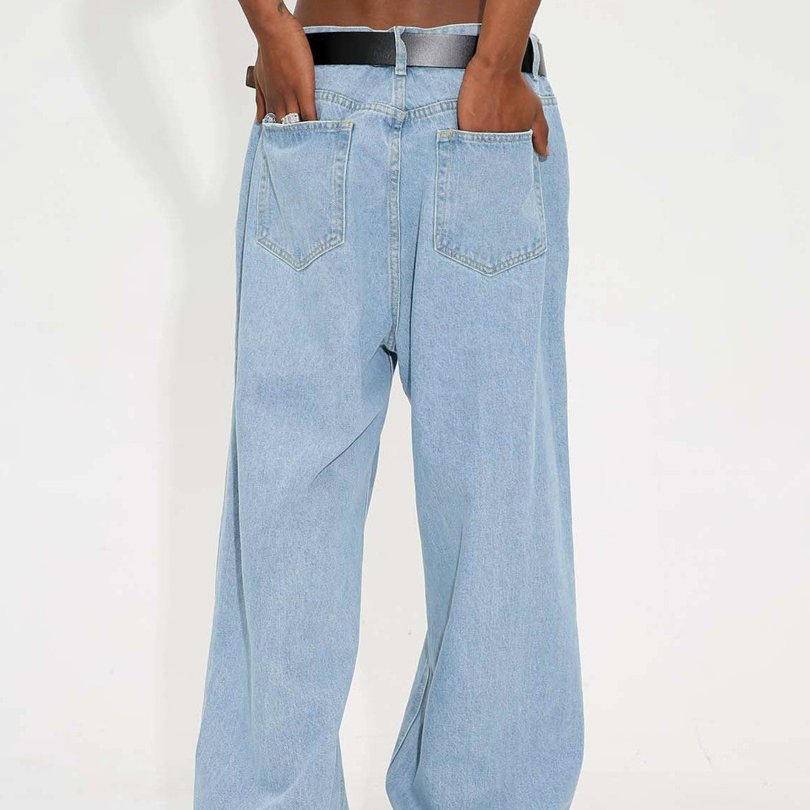 Mid-waist Wide Leg Straight Solid Color Jeans For Men