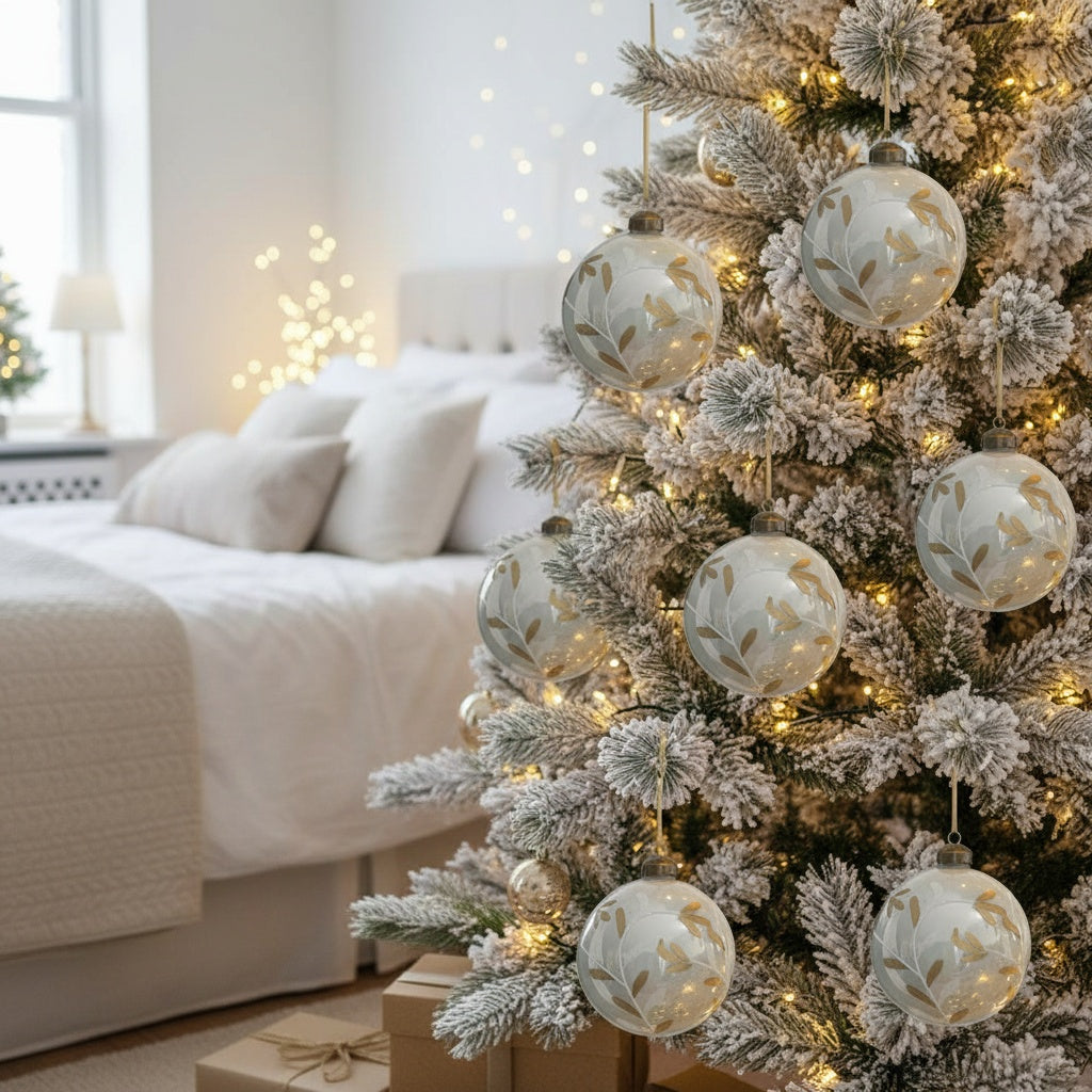 6PCS Set 3.9in Christmas Glass Ball Ornaments Holiday Tree Hanging Decor Home Party Baubles