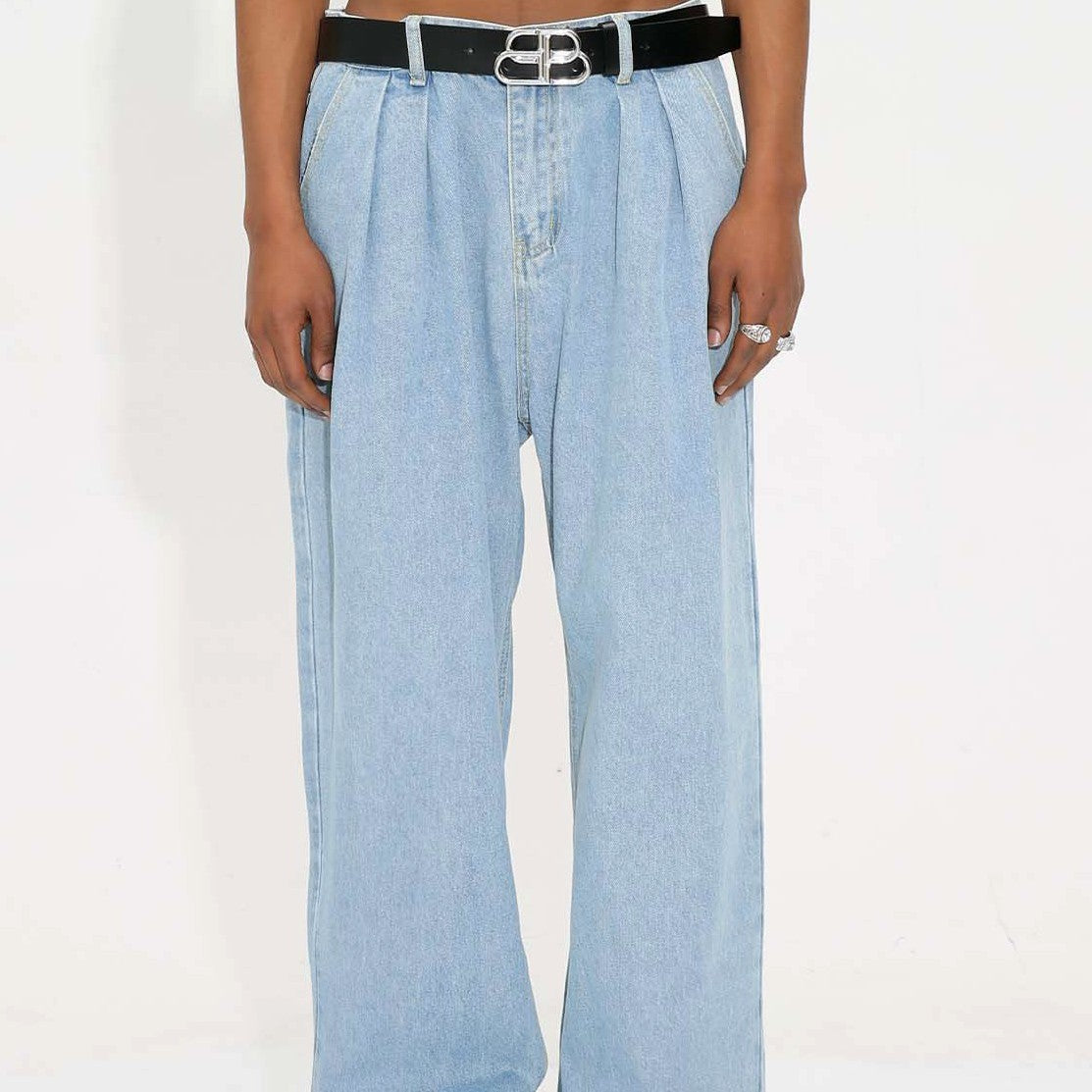 Mid-waist Wide Leg Straight Solid Color Jeans For Men