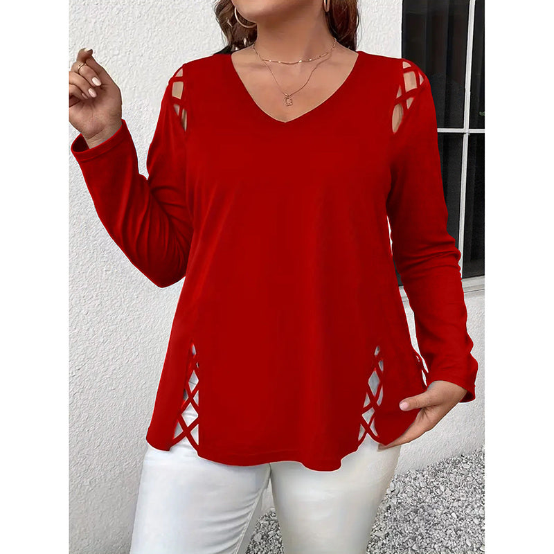 Women's Plus Size Long Sleeve Tunic Tops Criss Cross V-Neck Blouse Casual Fall Shirts For Women 1X-5X