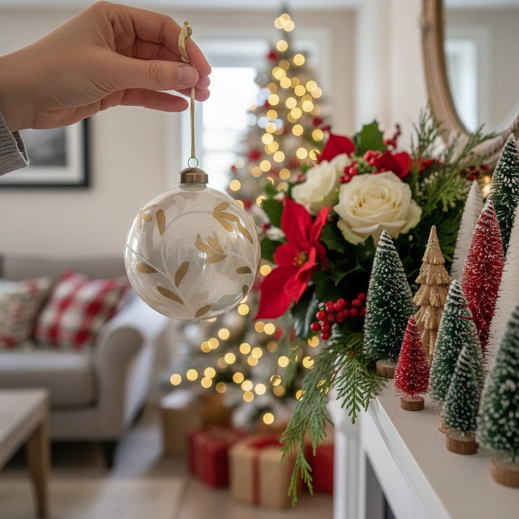 6PCS Set 3.9in Christmas Glass Ball Ornaments Holiday Tree Hanging Decor Home Party Baubles