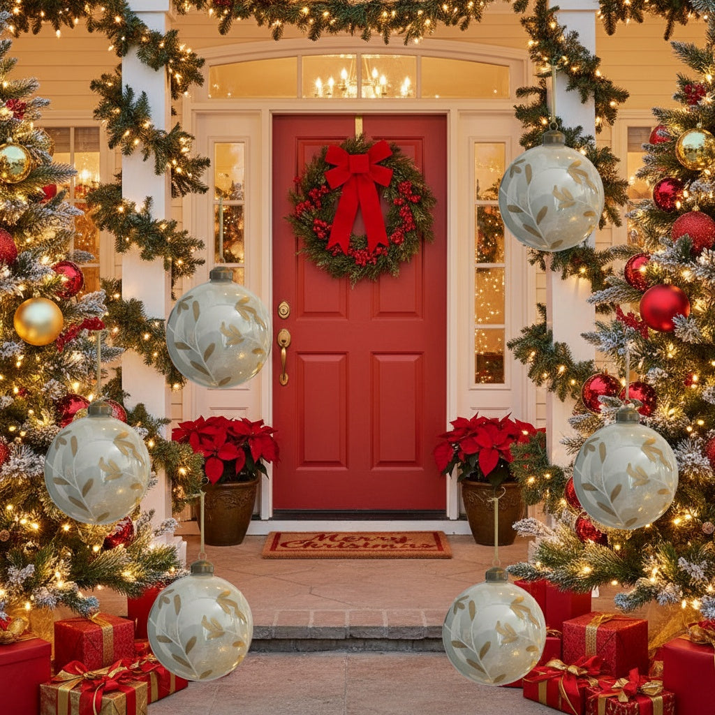 6PCS Set 3.9in Christmas Glass Ball Ornaments Holiday Tree Hanging Decor Home Party Baubles