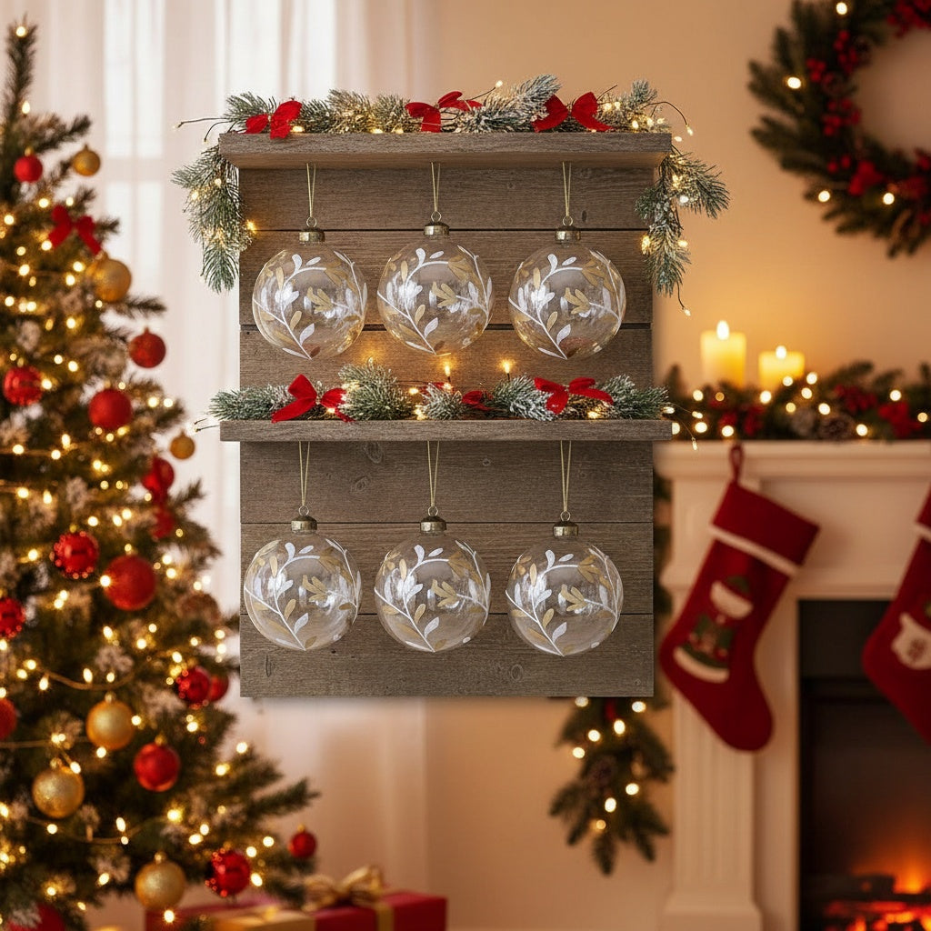 6PCS Set 3.9in Christmas Glass Ball Ornaments Holiday Tree Hanging Decor Home Party Baubles