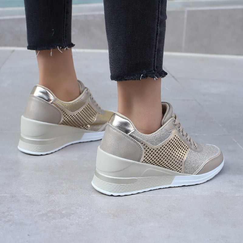 Women Lace-up Sneakers Height Increasing 6.5cm Flats Walking Shoes