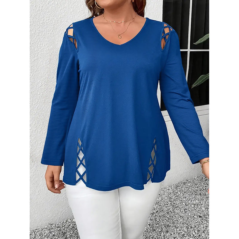 Women's Plus Size Long Sleeve Tunic Tops Criss Cross V-Neck Blouse Casual Fall Shirts For Women 1X-5X